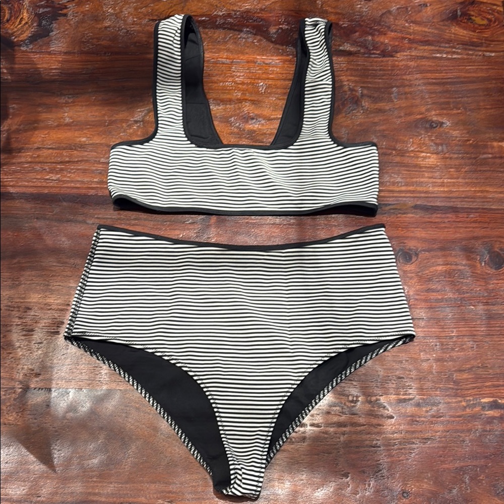 Marysia Swim Black and White Striped Bikini